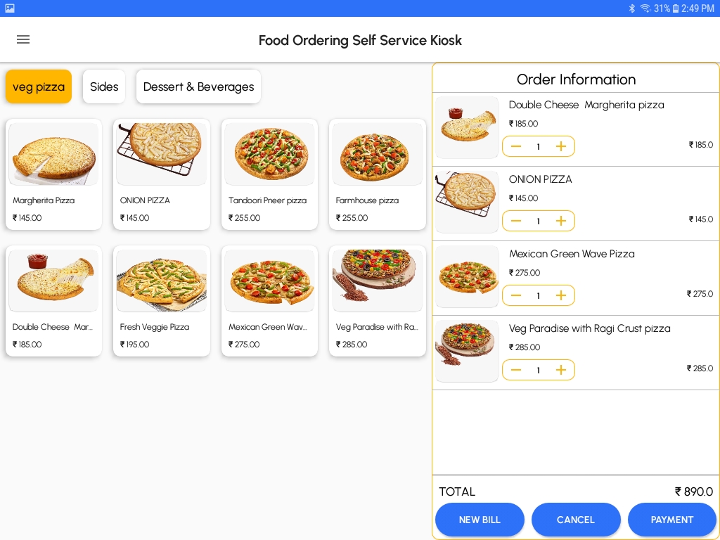 Bonrix Food Ordering Cloud-Based Self-Service Kiosk Horizontal Screen Screenshot 2