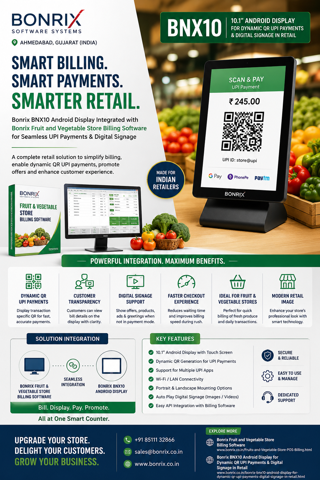 Bonrix BNX10: 10.1 Android Display for Dynamic QR UPI Payments
                    & Digital Signage in Retail