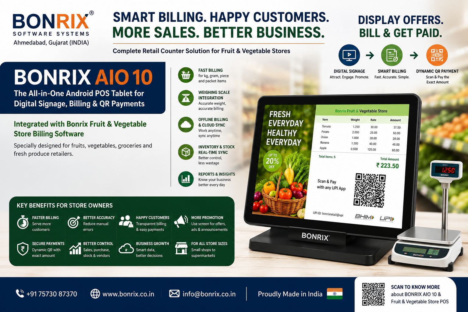 Bonrix BNX10: 10.1 Android Display for Dynamic QR UPI Payments
                    & Digital Signage in Retail