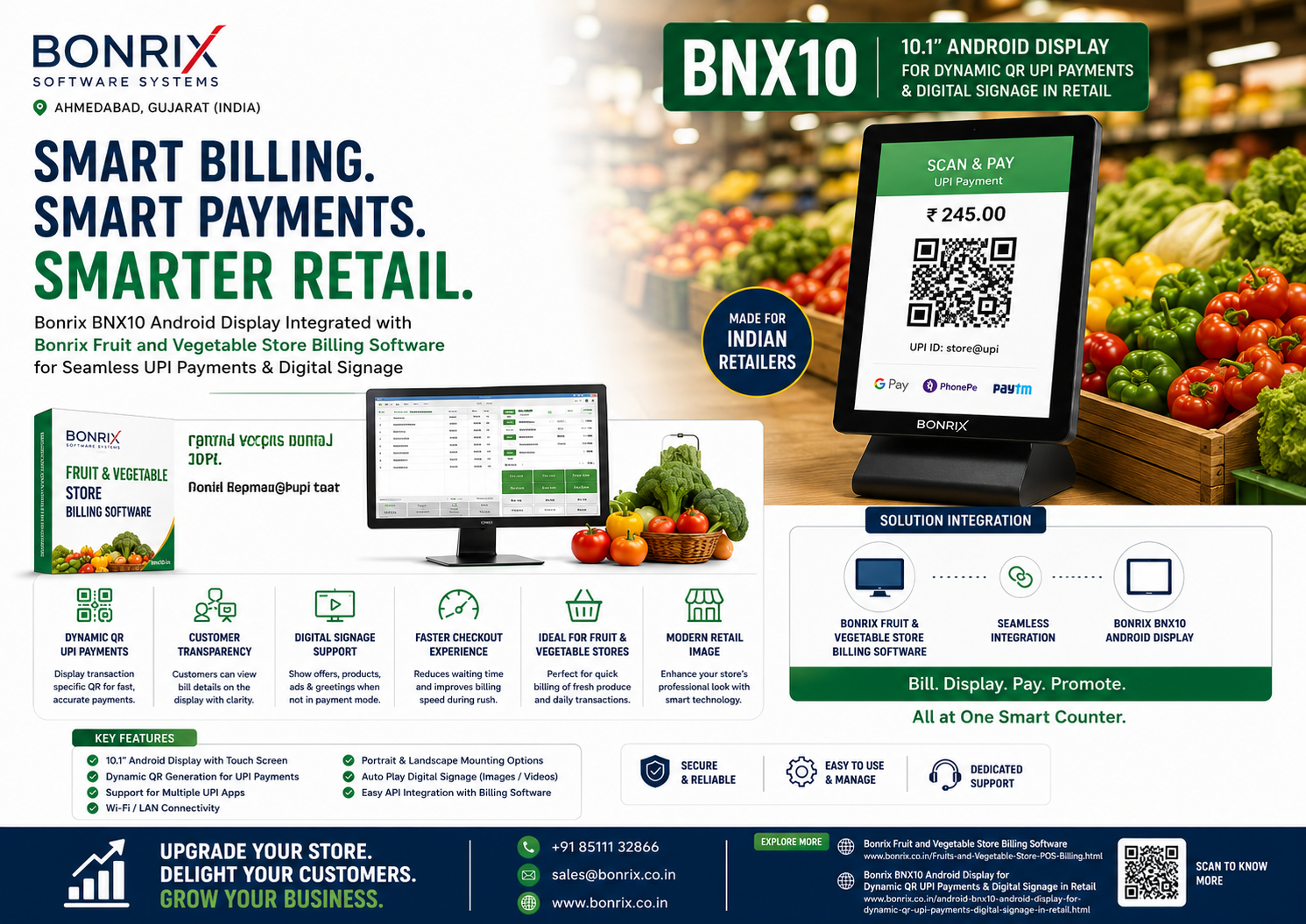 Bonrix BNX10: 10.1 Android Display for Dynamic QR UPI Payments
                    & Digital Signage in Retail