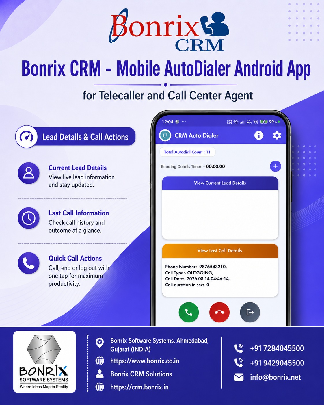 Bonrix CRM Mobile AutoDialer Android App for Telecallers & Call Center Agents