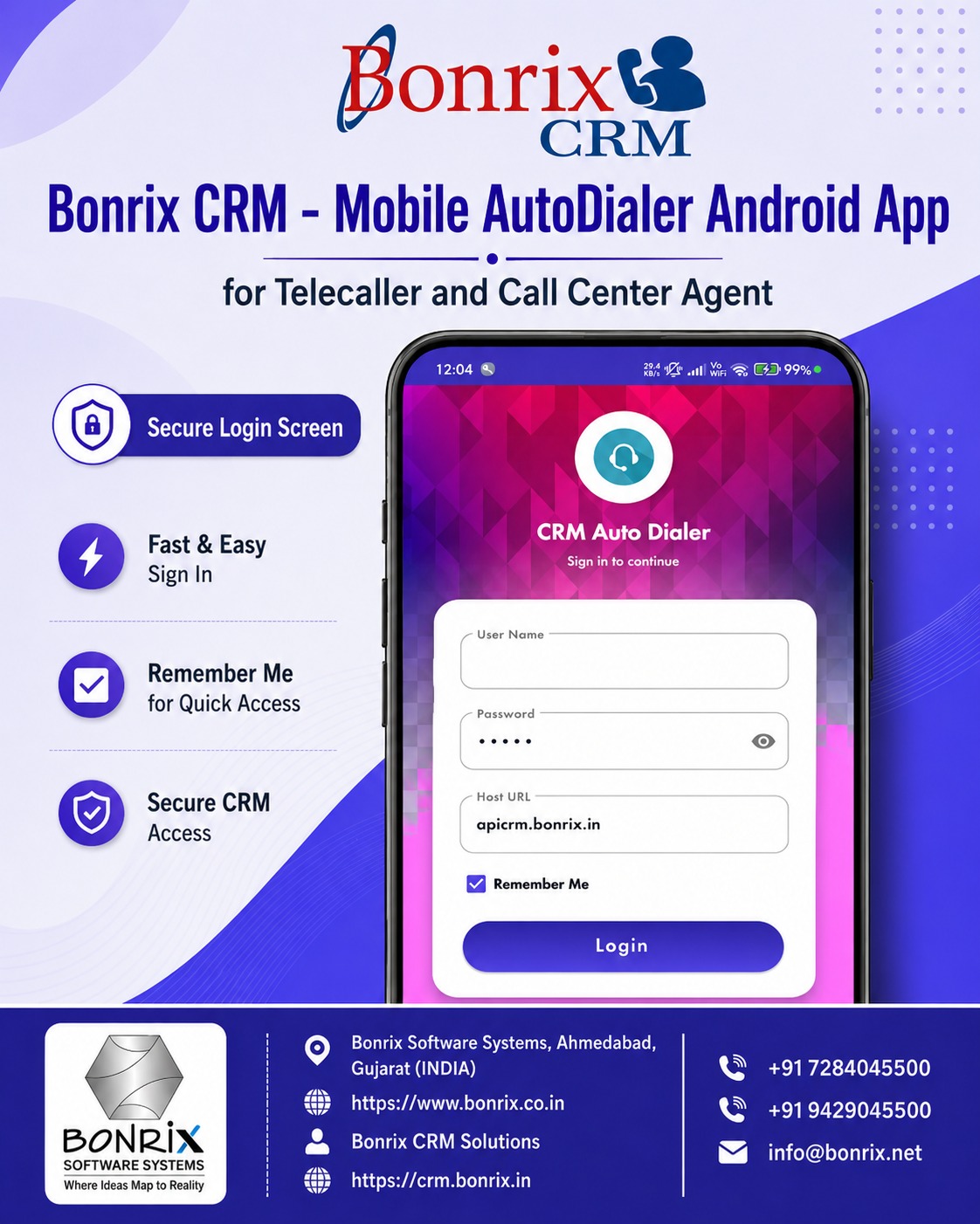 Bonrix CRM Mobile AutoDialer Android App for Telecallers & Call Center Agents
