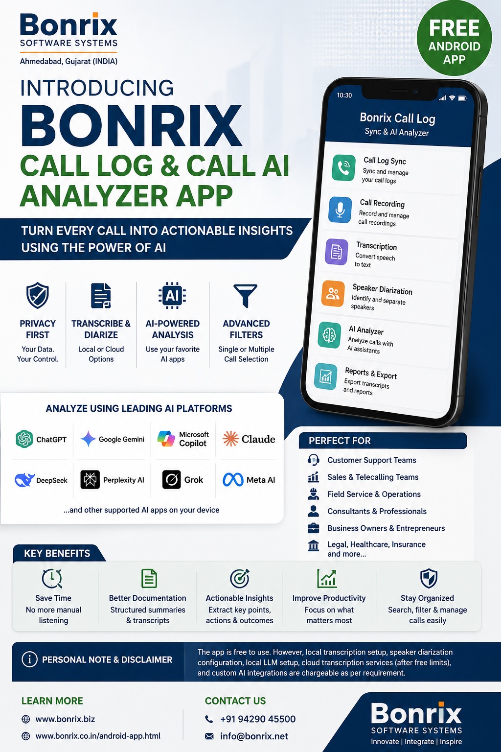 Bonrix Call AI Analyzer App: Turn Android Call Recordings into Smart Business Insights