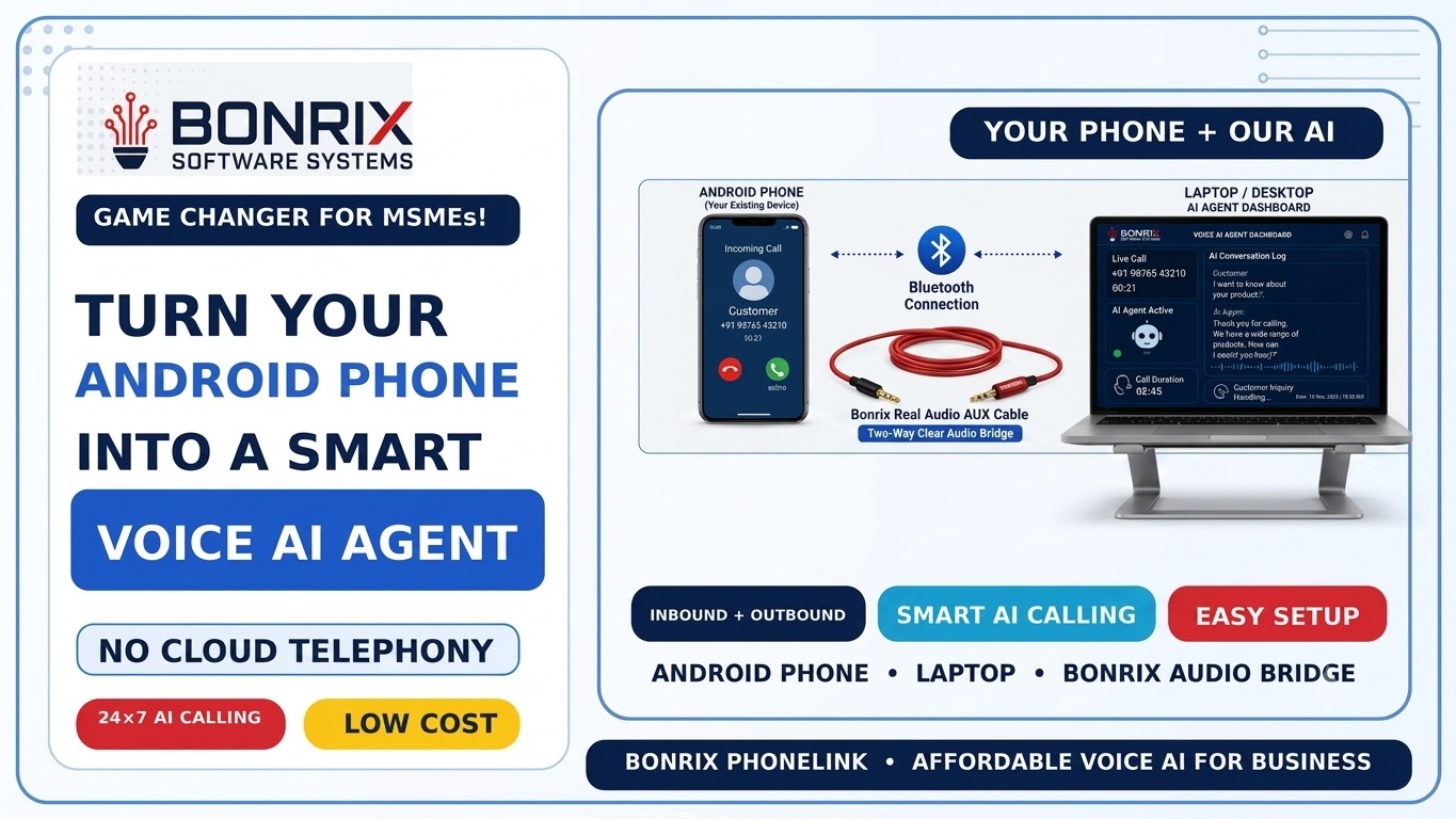 Bonrix PhoneLink – Turning Your Android Phone & Laptop into a Smart Voice AI Agent Hub
