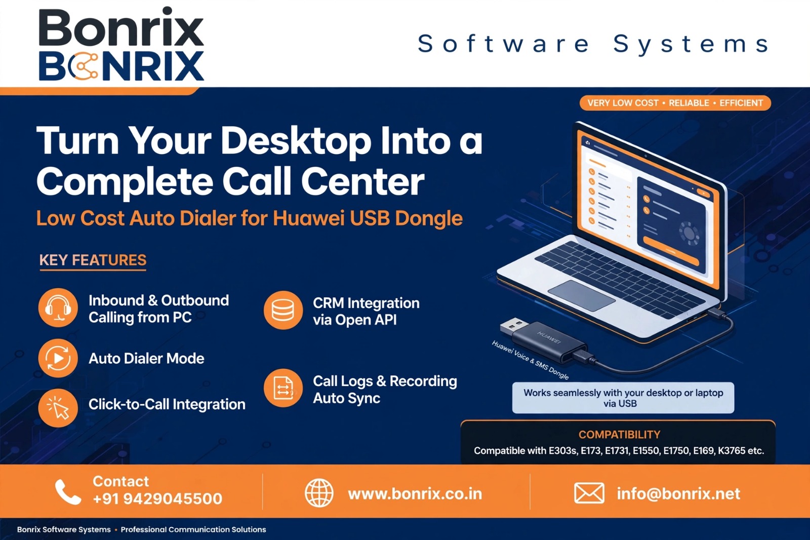 Bonrix Auto Dialer: Transform PC into a Low-Cost Huawei Dongle Call Center with CRM & Click-to-Call