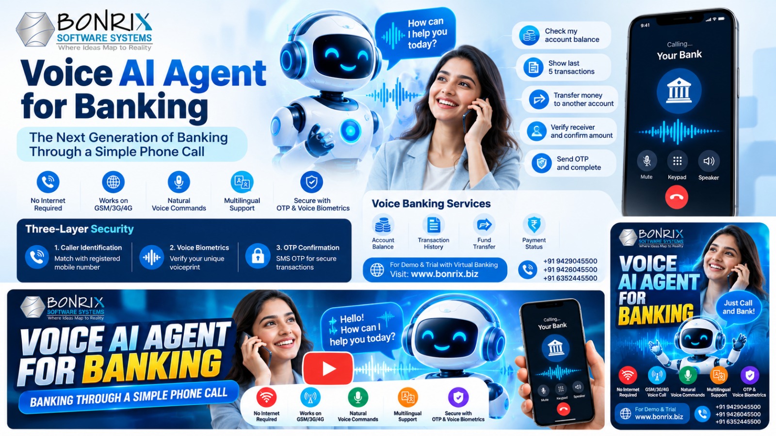 Bonrix Voice AI Banking: Just Call, Speak & Bank! No Internet Needed | AI-Powered Banking Demo