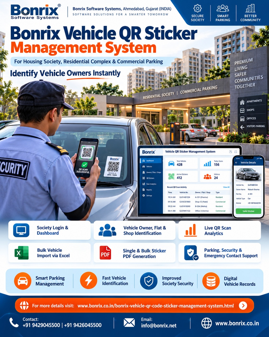 Bonrix Vehicle QR Sticker Management System for Smart Housing Society & Commercial Parking Security