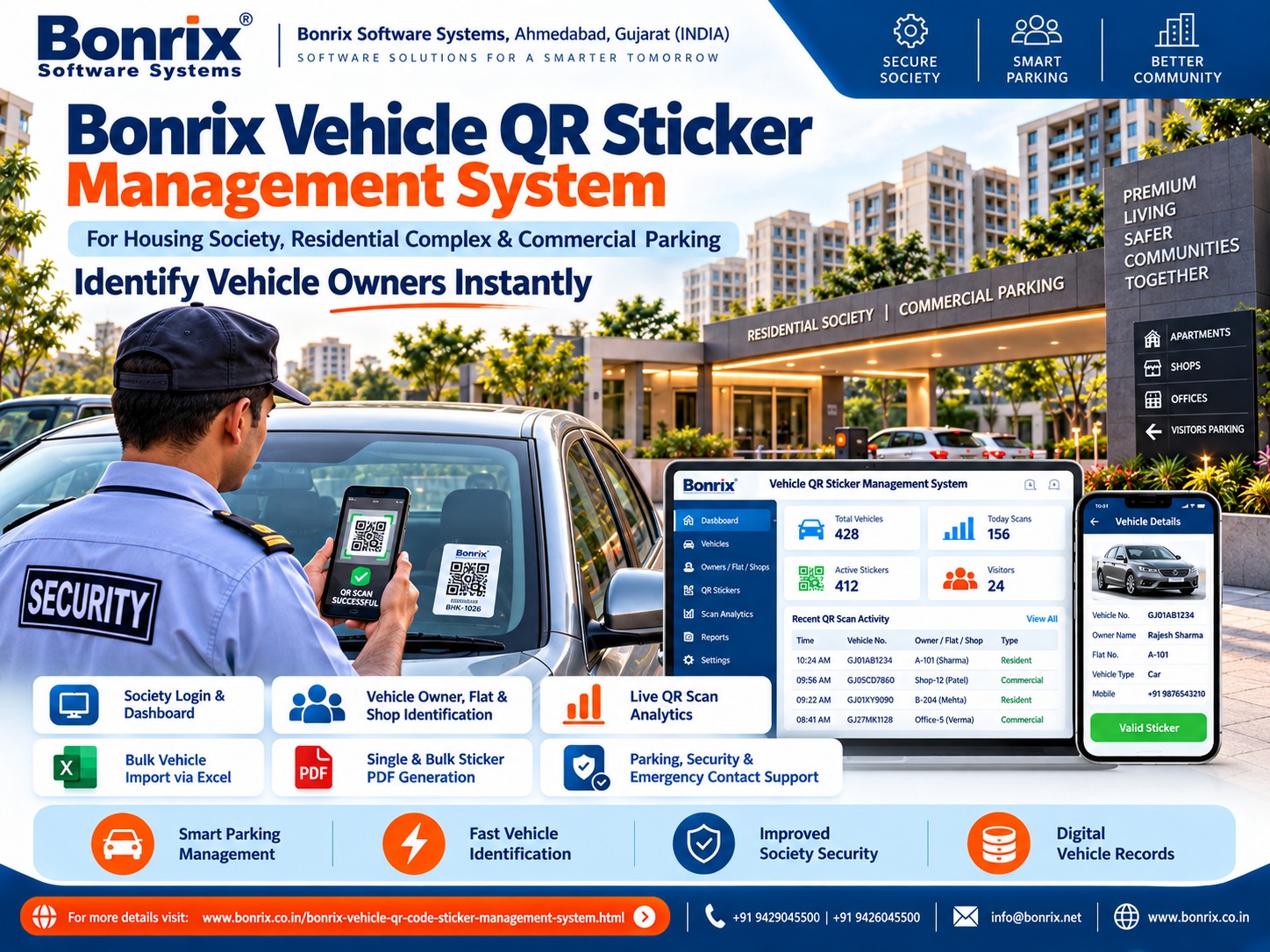 Bonrix Vehicle QR Sticker Management System for Smart Housing Society & Commercial Parking Security