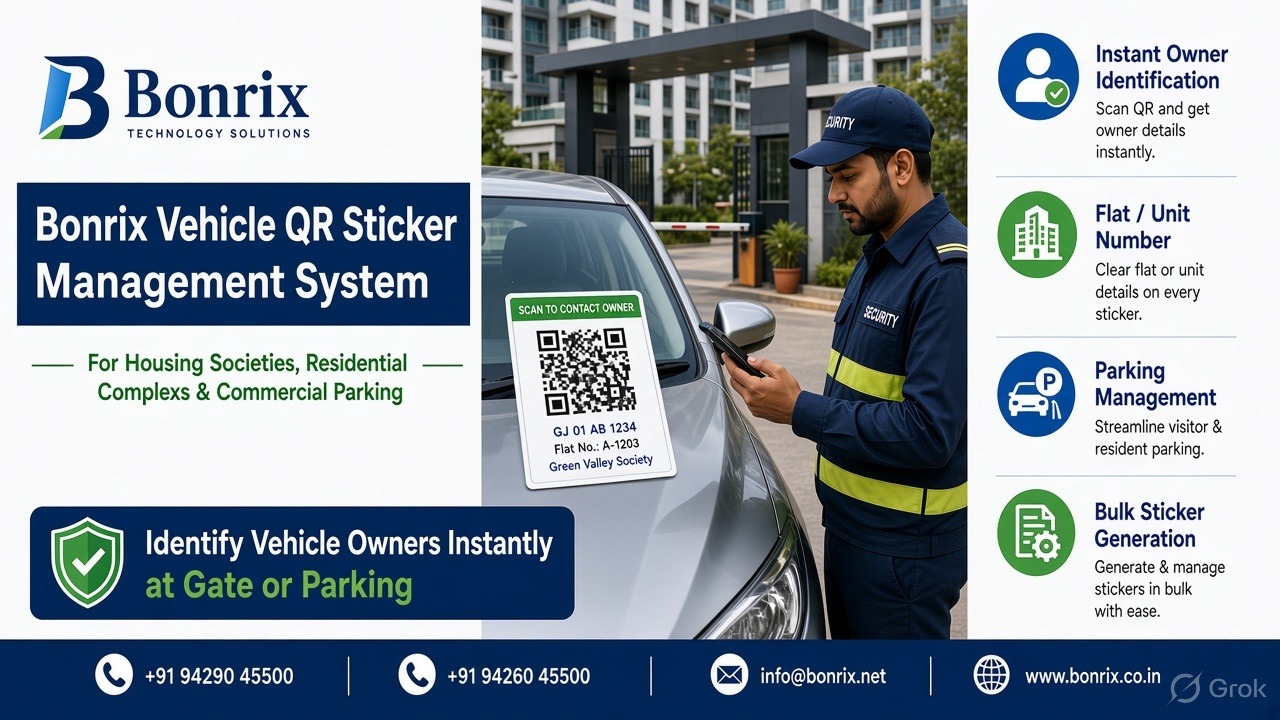 Bonrix Vehicle QR Sticker Management System for Smart Housing Society & Commercial Parking Security