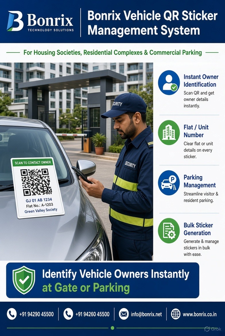 Bonrix Vehicle QR Sticker Management System for Smart Housing Society & Commercial Parking Security
