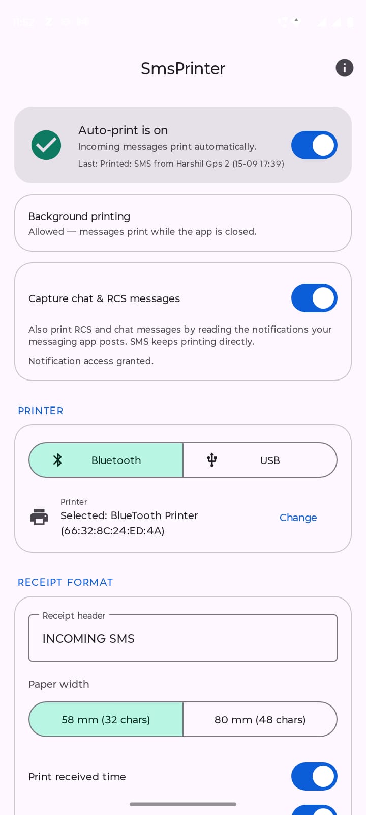 Bonrix Android SMS Auto Printing App