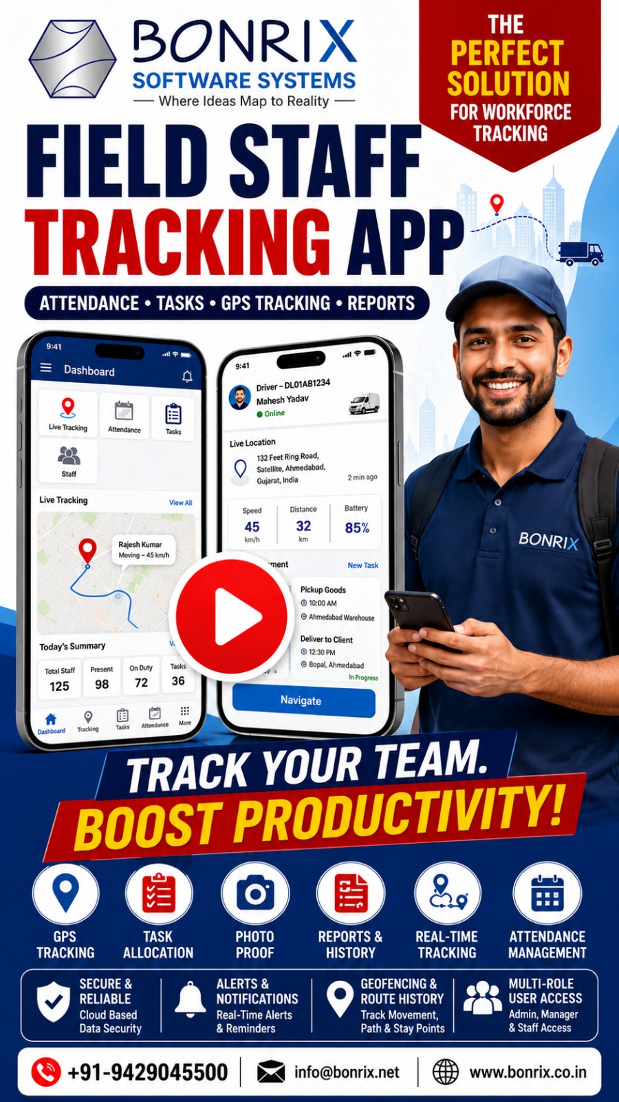 Bonrix Field Staff Tracking App – Real-Time GPS, Attendance & Task Management