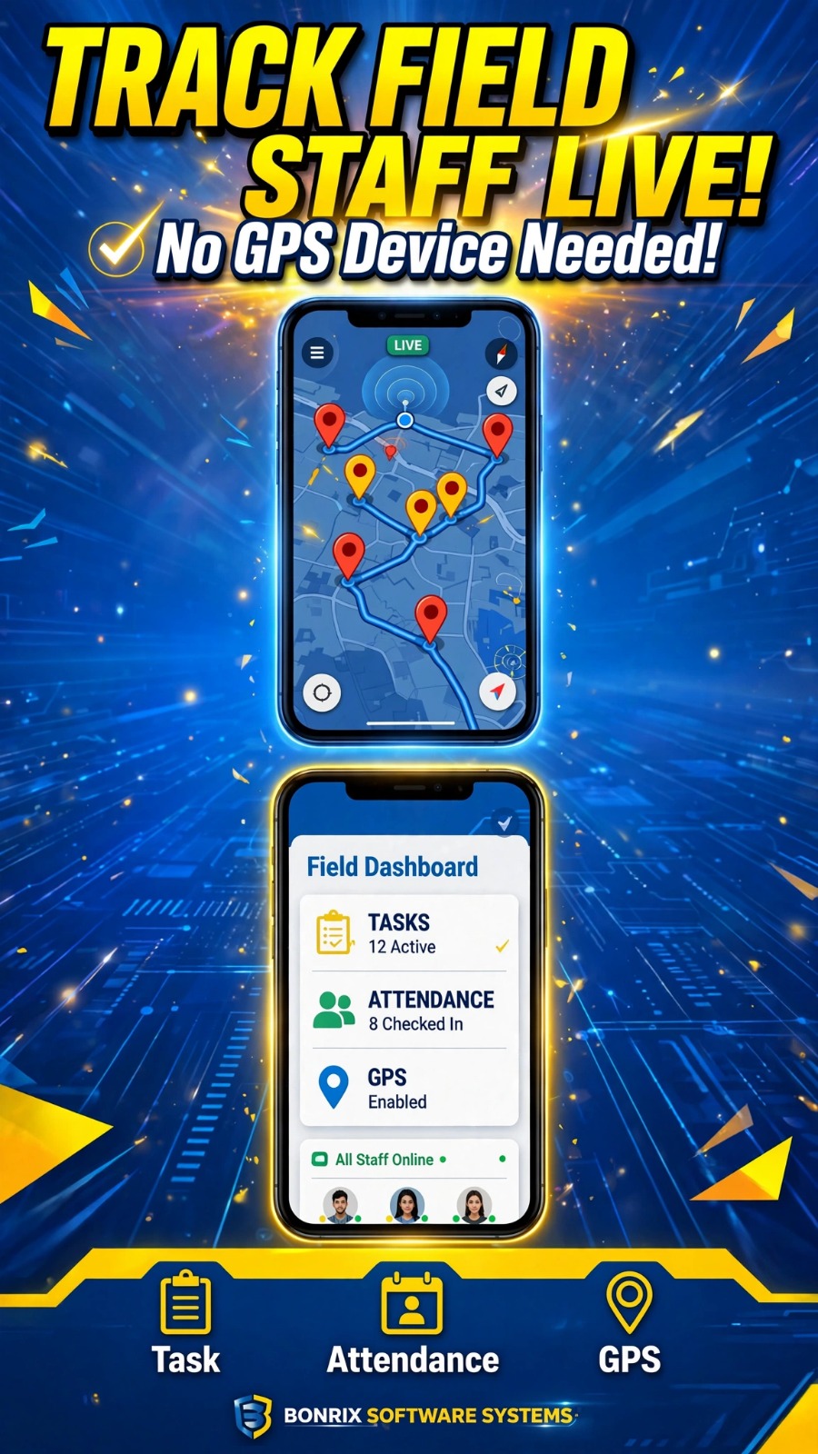 Bonrix Field Staff Tracking App – Real-Time GPS, Attendance & Task Management