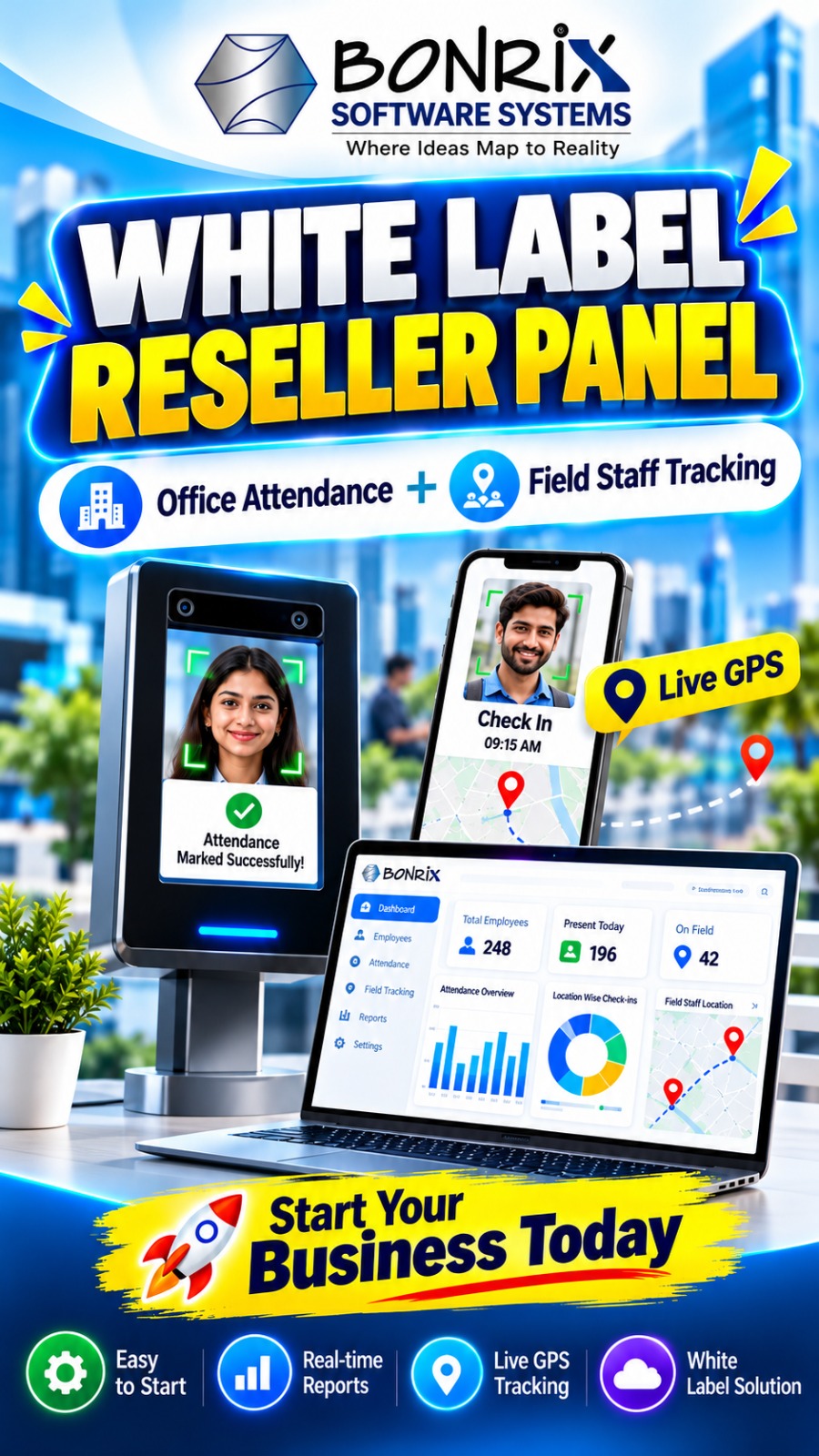 Bonrix White-Label Reseller Panel for Attendance & Field Staff Tracking