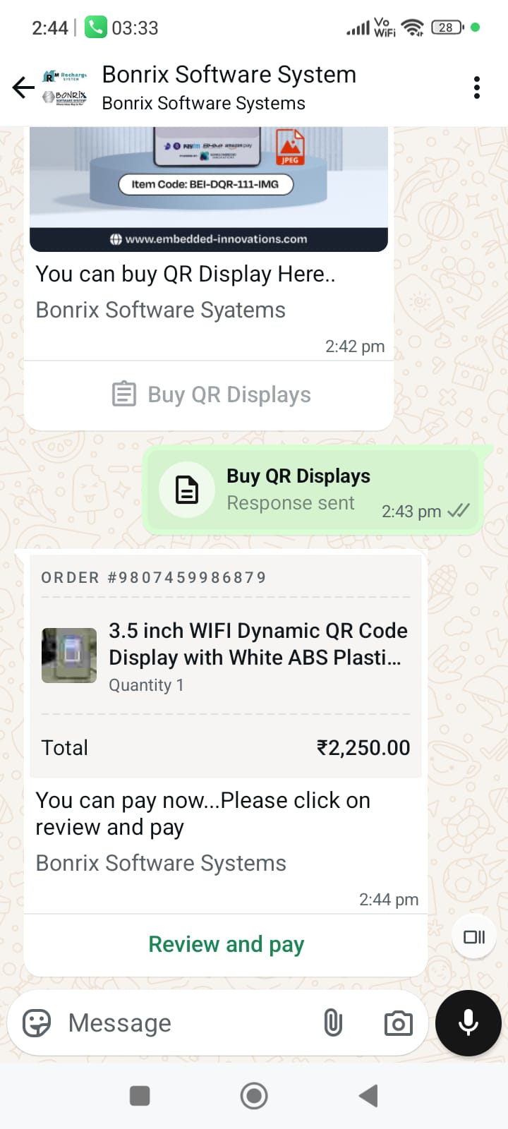 Smart QR Display Panel for WhatsApp Commerce Flow