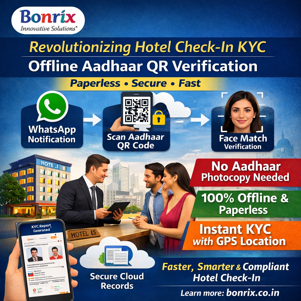 Offline Aadhaar QR Based Paperless Hotel Check-In KYC with Face Match and WhatsApp Automation