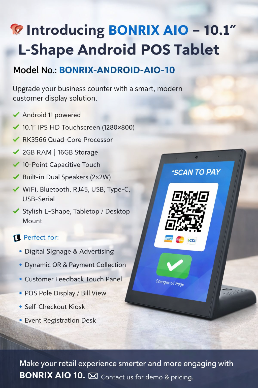 BONRIX AIO 10 – Smart 10.1” L-Shape Android POS Tablet