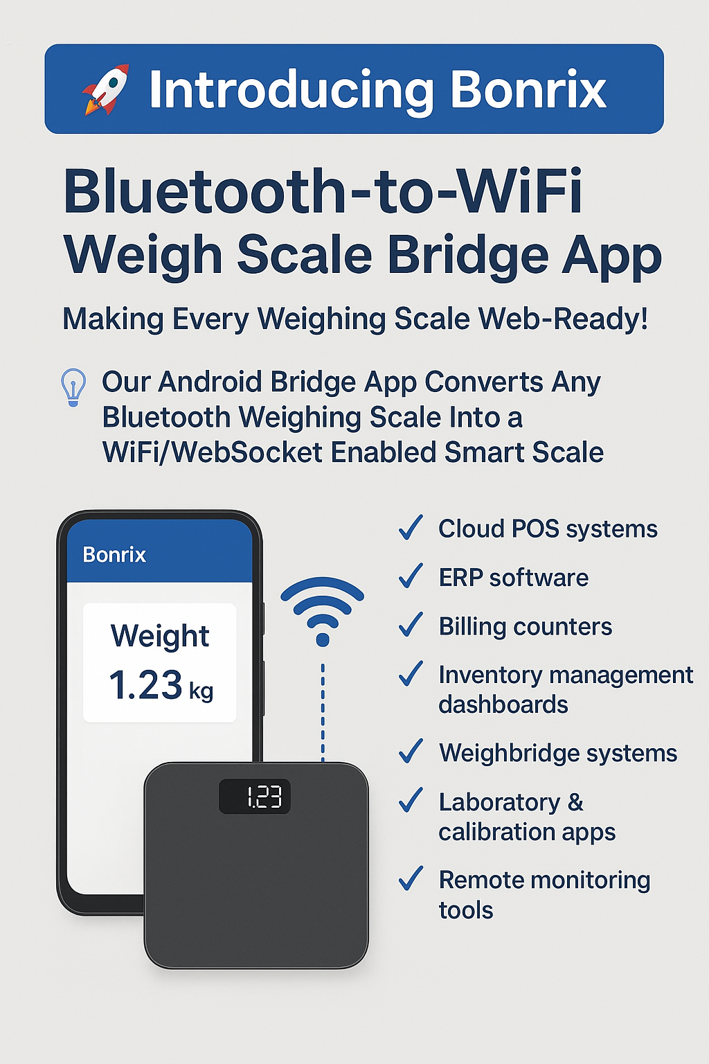 Bonrix Android Bluetooth to WIFI Weight Streamer for Cloud POS And ERP